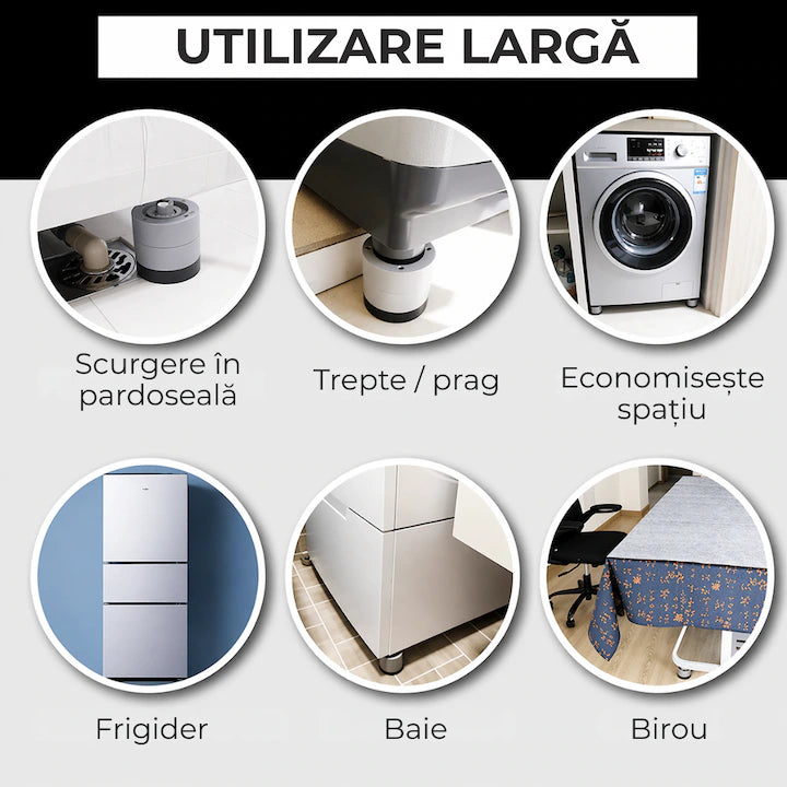 Set 4 Tampoane pentru Picioare Macvi® din Plastic, Gri Protectie si Stabilitate pentru Masina de Spalat