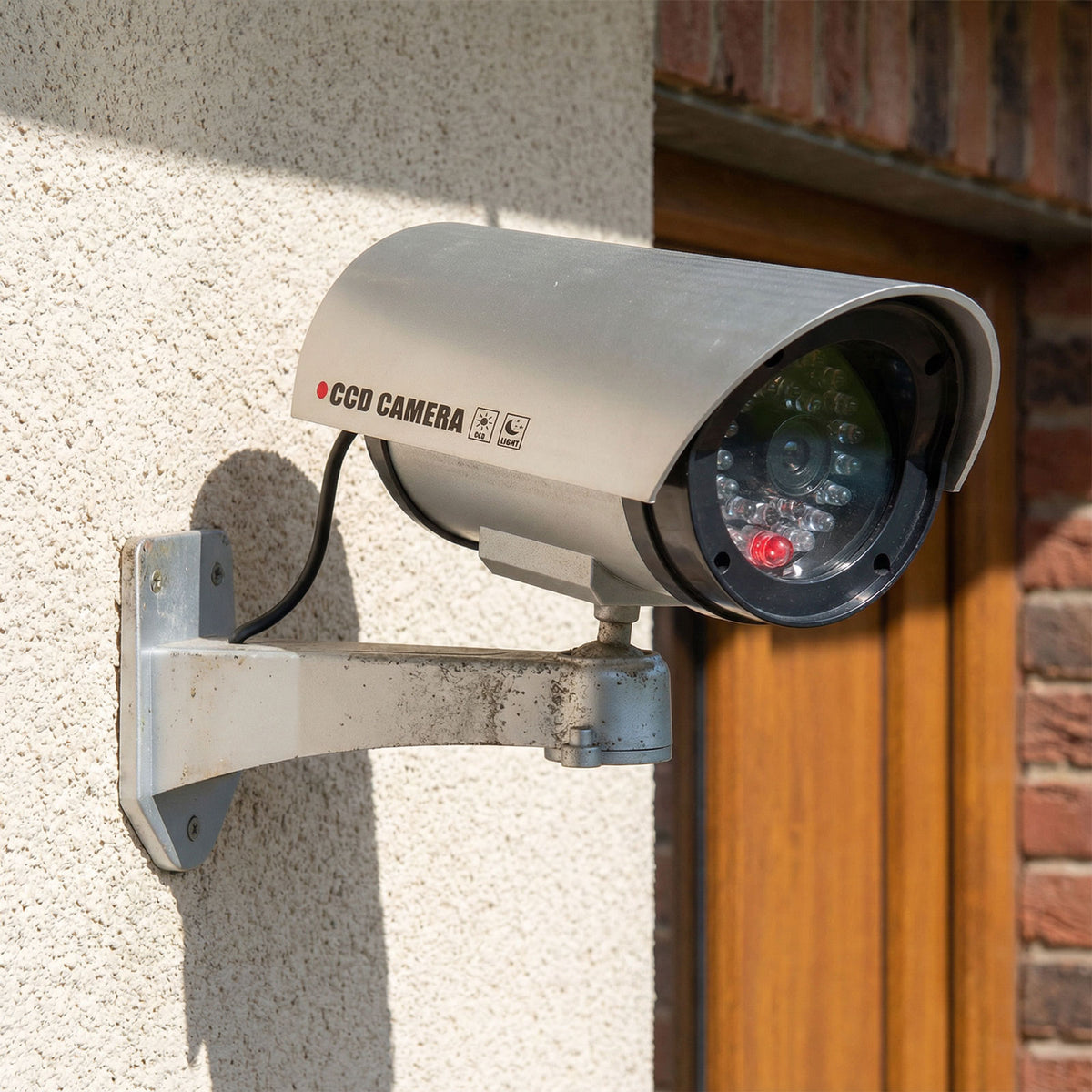Camera falsa supraveghere CCTV LED intermitent rotativa 360 cu cablu baterii AA interior