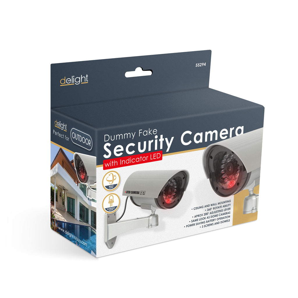 Camera falsa supraveghere CCTV LED intermitent rotativa 360 cu cablu baterii AA interior