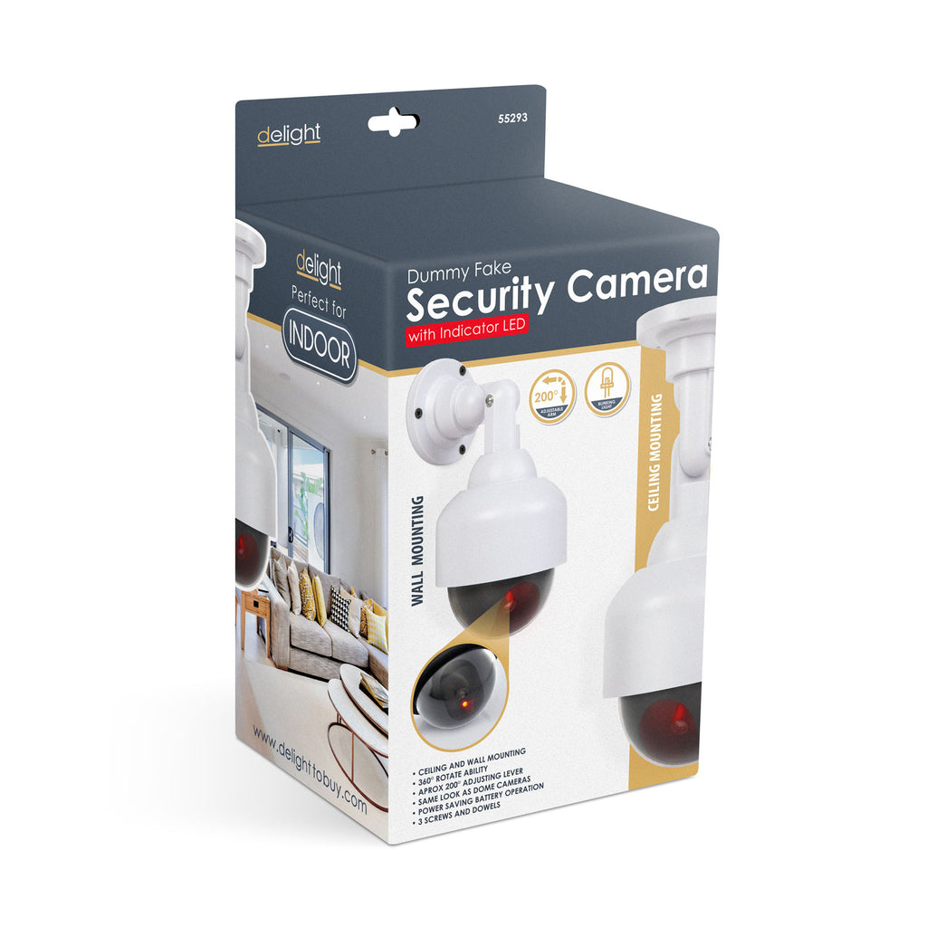 Camera falsa supraveghere dome LED intermitent rotativa 360 alimentare baterii AA interior