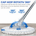 Set Mop Rotativ Macvi®, Galeata, Dubla Actiune, Capat Microfibra, Sistem Stoarcere, Inaltime Ajustabila, Alb/Gri