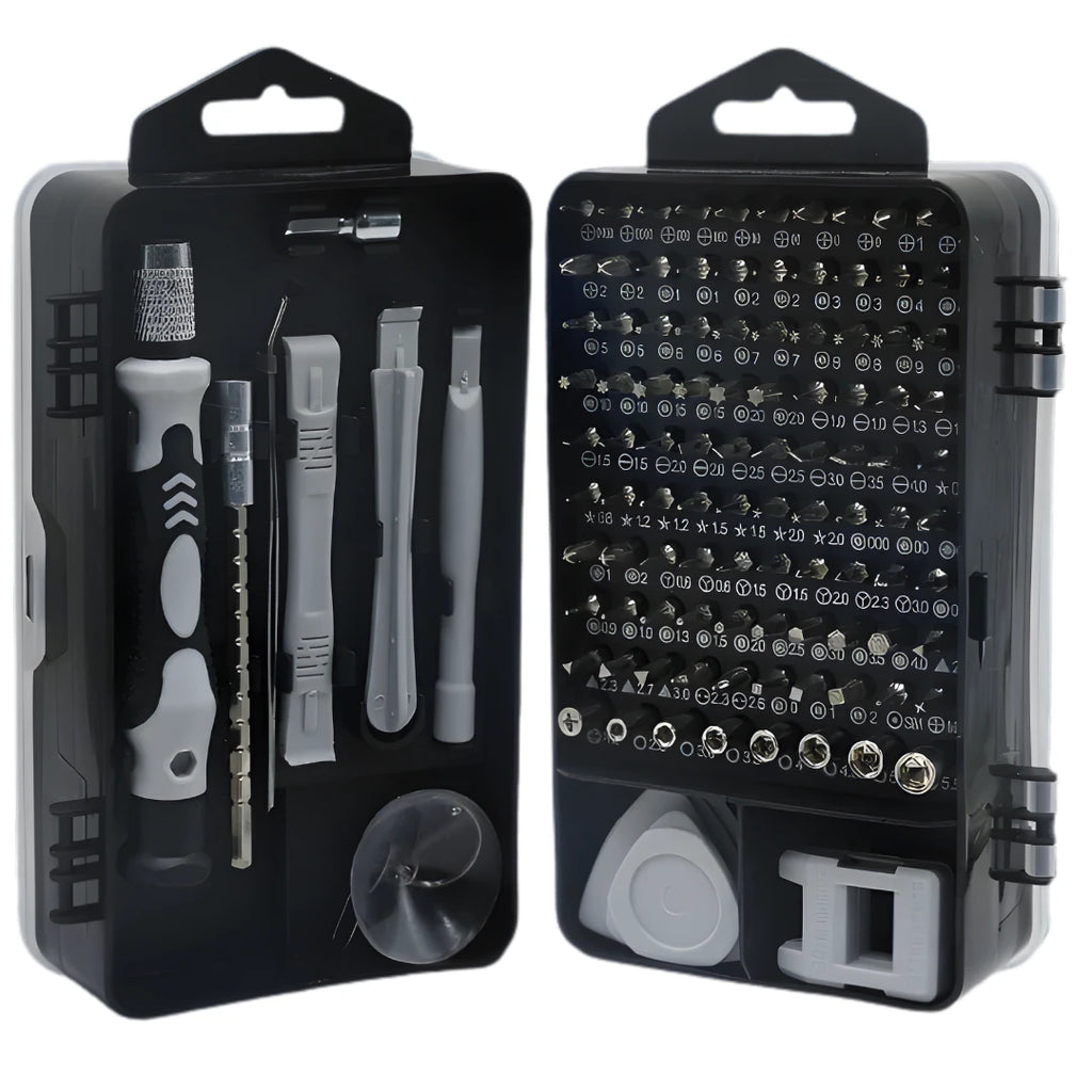 Set șurubelnițe de precizie Macvi® 115 în 1, 98 biți magnetici, trusă profesională pentru telefoane, laptopuri și electronice