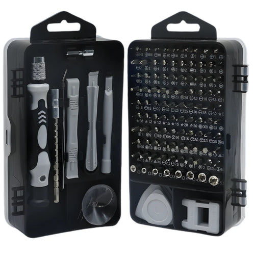 Set șurubelnițe de precizie Macvi® 115 în 1, 98 biți magnetici, trusă profesională pentru telefoane, laptopuri și electronice